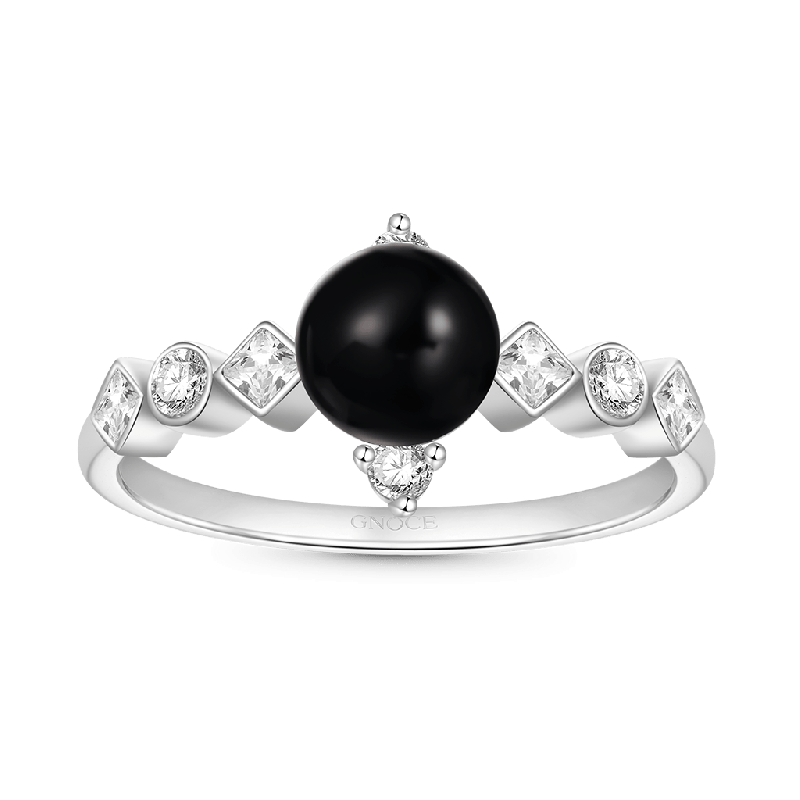 Dark Black Pearl Diamond Ring