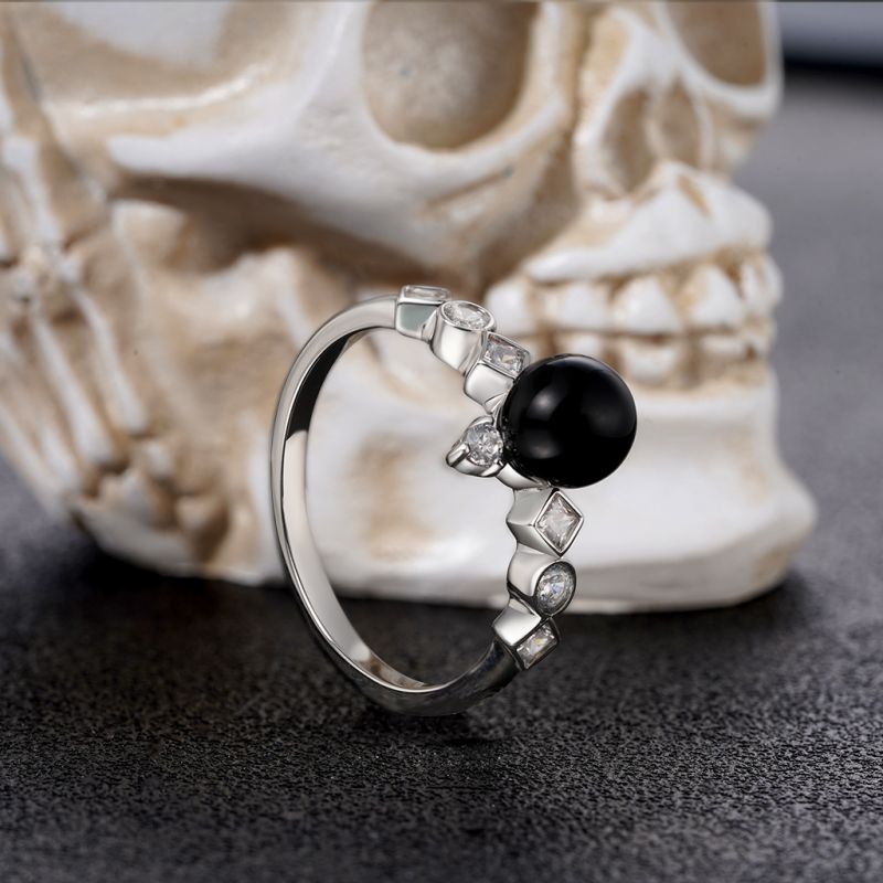 Dark Black Pearl Diamond Ring