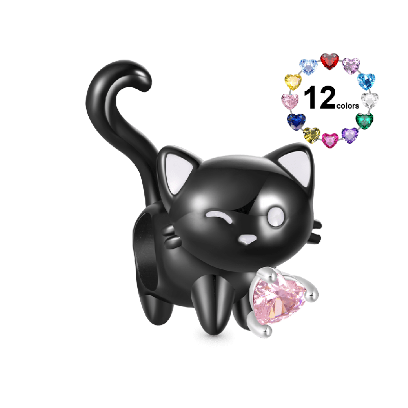 Black Cat Heart Tail Charm