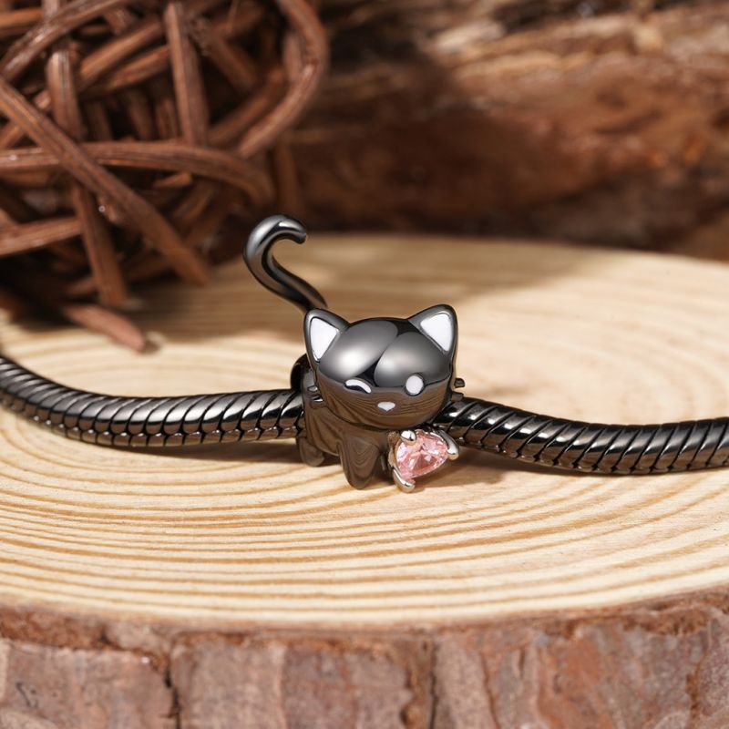 Black Cat Heart Tail Charm