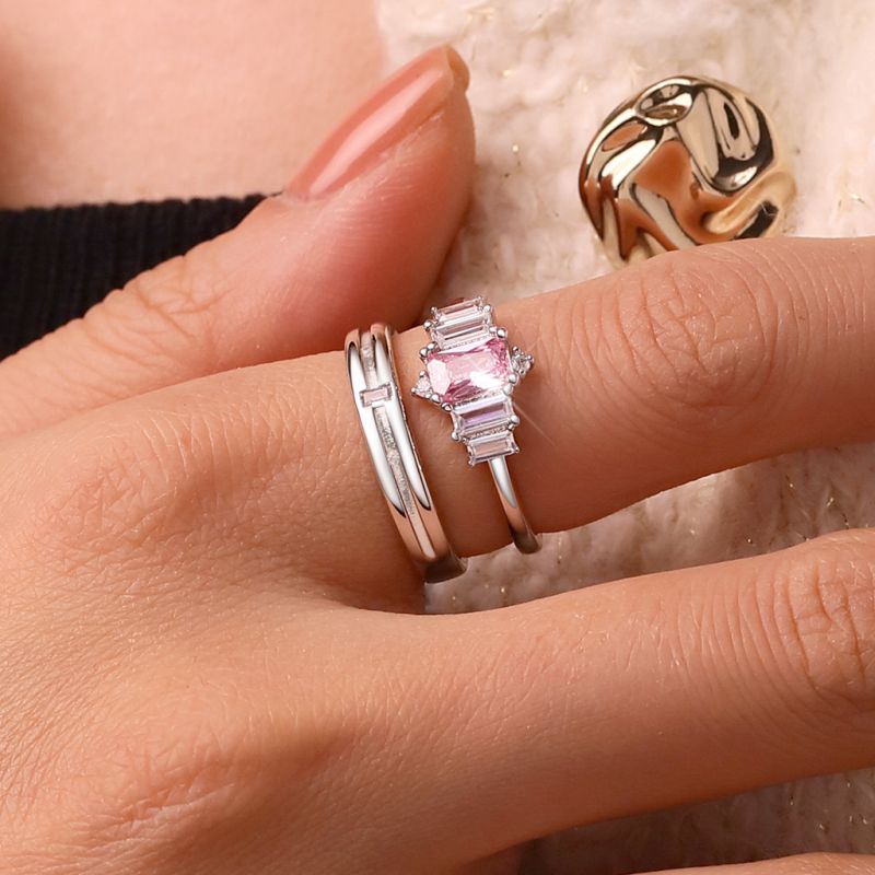 Pink Cubic Zirconia Couple Rings