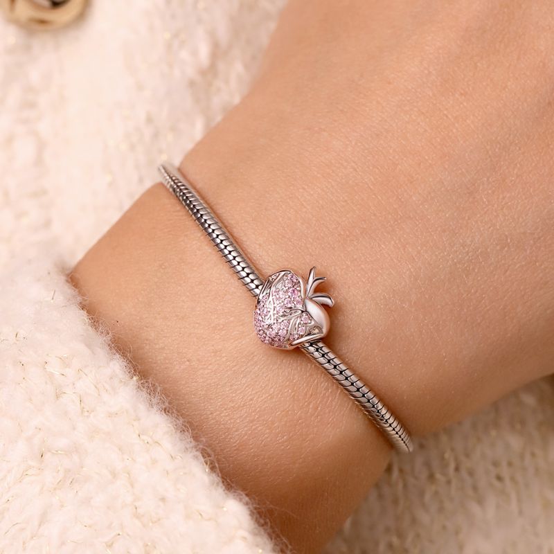 Pink Crystal Engravable Heart Charm