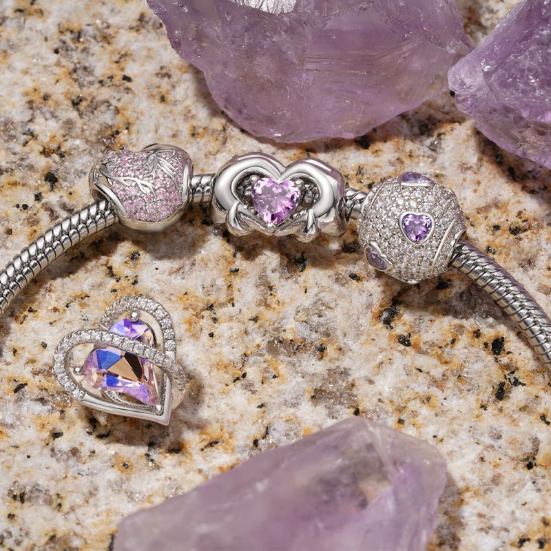 Pink Crystal Engravable Heart Charm