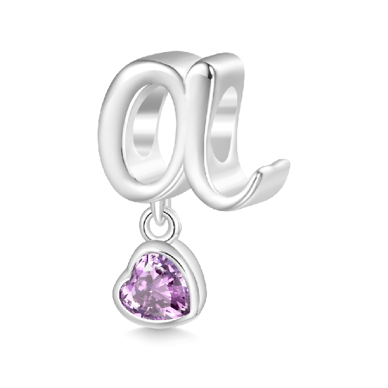 Letter Heart Birthstone Charm