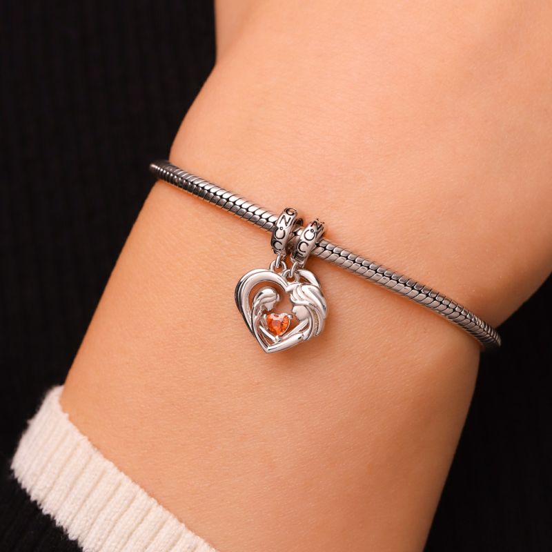 Mother Hug Daughter Heart Double Pendant