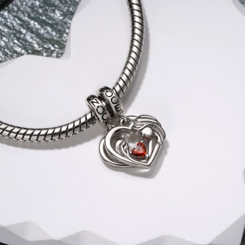 Mother Hug Daughter Heart Double Pendant