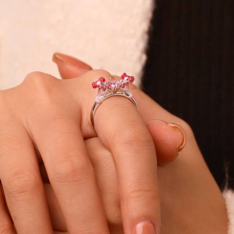 Axolotl Hug Pink Diamond Ring