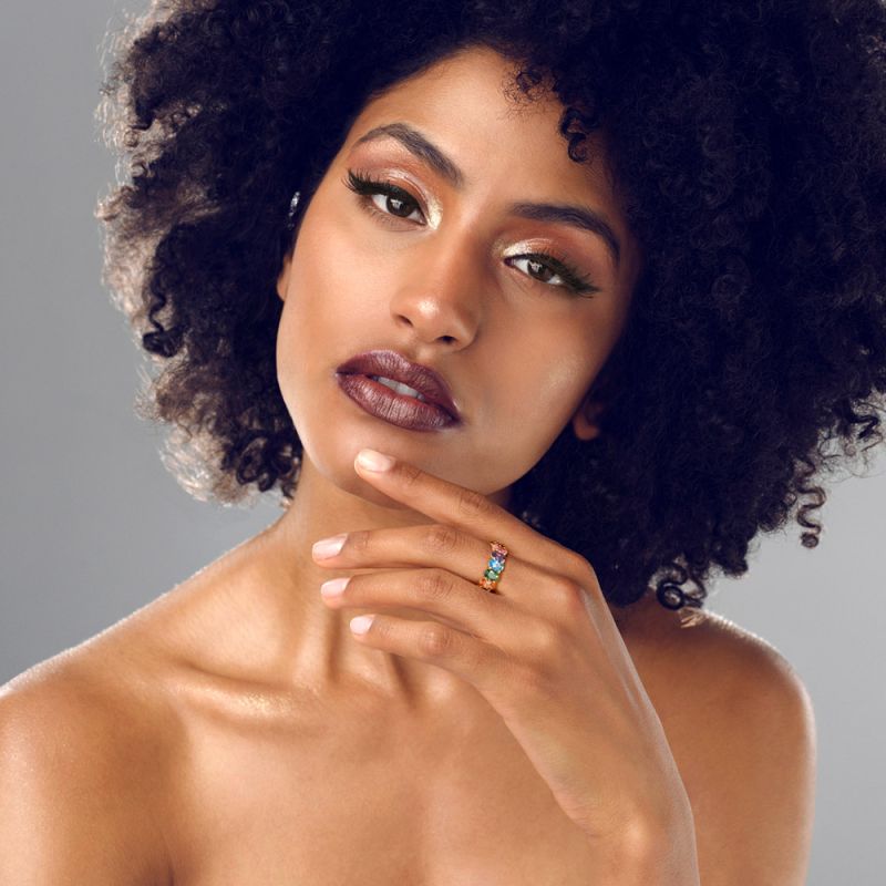 Rainbow Oval-cut Band Ring