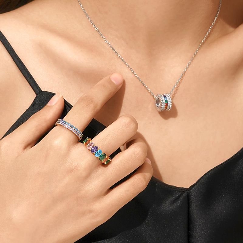 Rainbow Oval-cut Band Ring