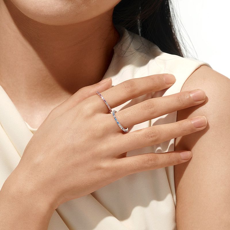 Gradient Blue And White Topaz Band Ring