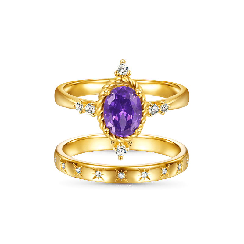 Oval Cut Amethyst Stacking Ring Set