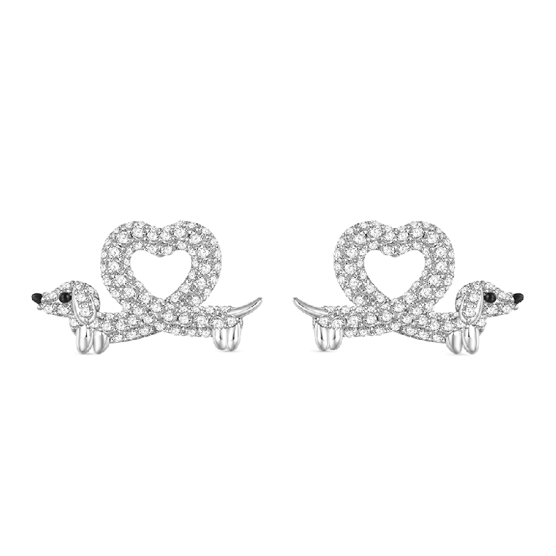 Dachshund Heart Diamond Stud Earrings