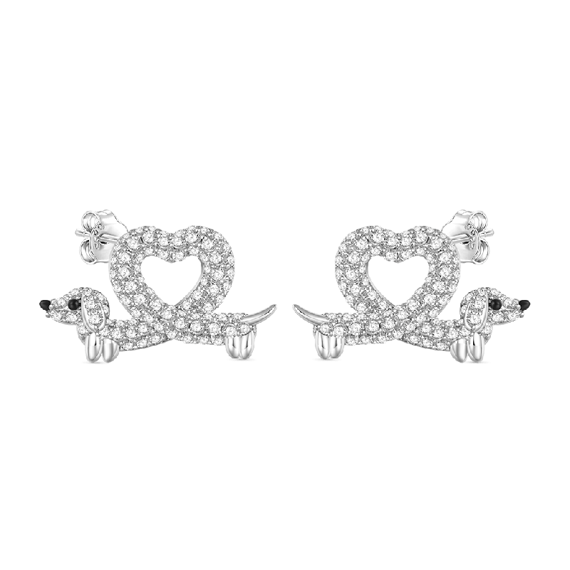 Dachshund Heart Diamond Stud Earrings