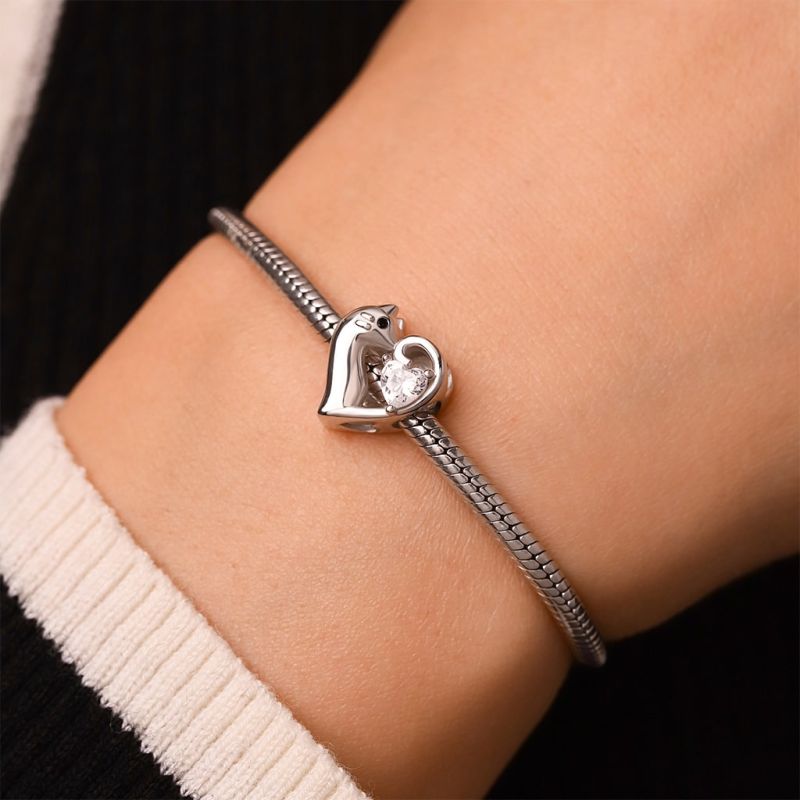 Cat Love Heart Charm
