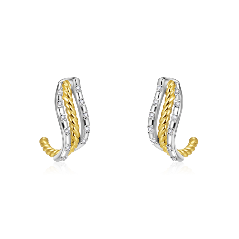 Twisted Paved C-hoop Stud Earrings