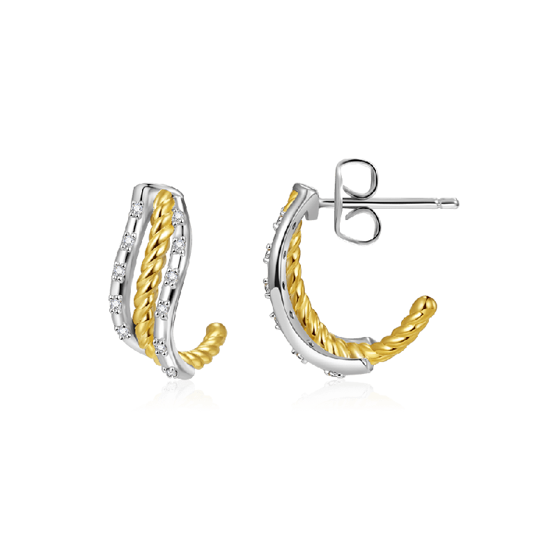 Twisted Paved C-hoop Stud Earrings