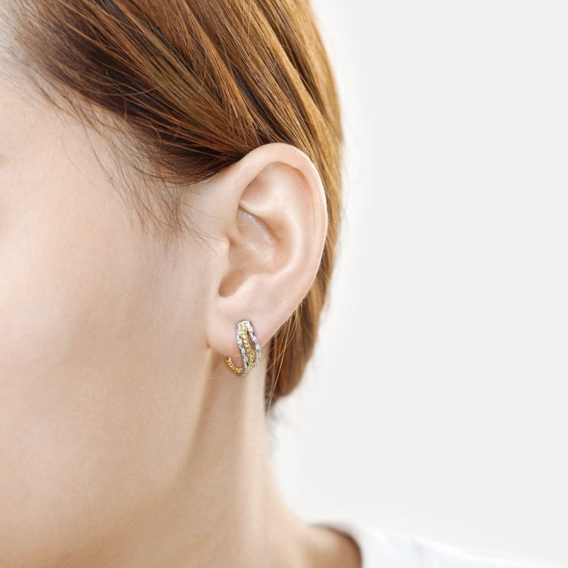 Twisted Paved C-hoop Stud Earrings