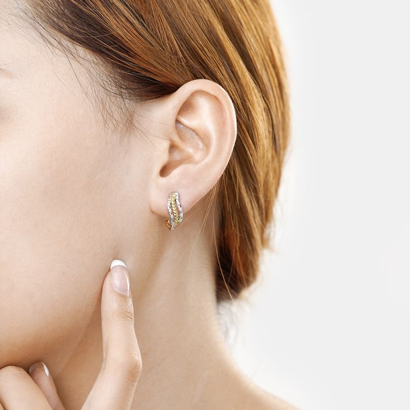 Twisted Paved C-hoop Stud Earrings