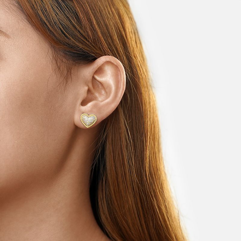 Paved Heart Twisted Rope Earrings