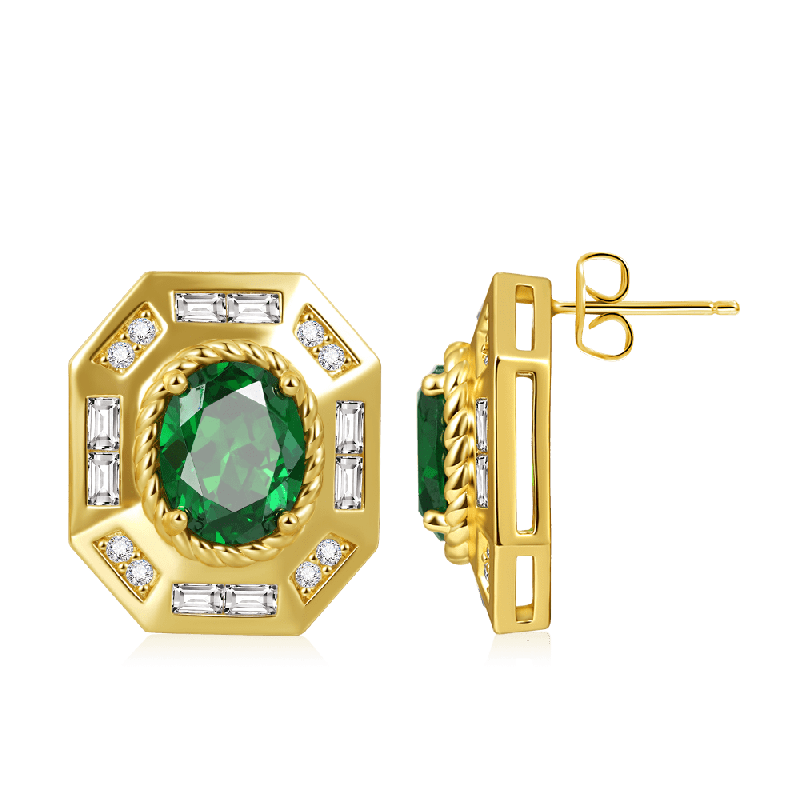 Emerald Oval Vintage Statement Earrings