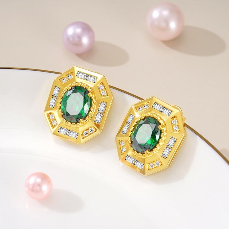 Emerald Oval Vintage Statement Earrings