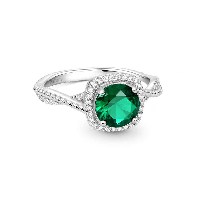 Round Cut Green Halo Split Shank Ring