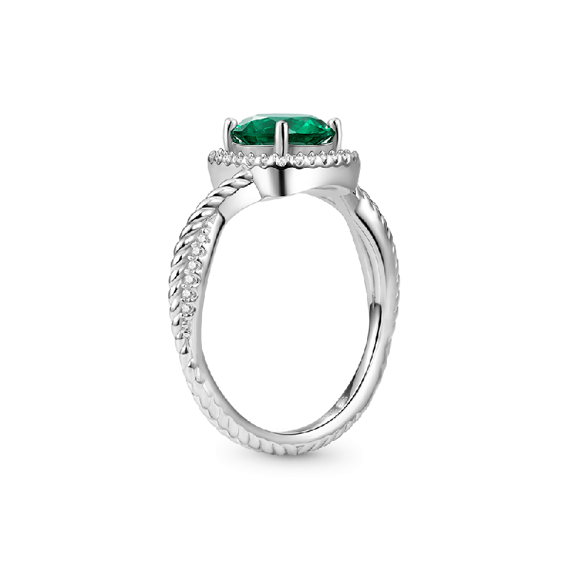Round Cut Green Halo Split Shank Ring