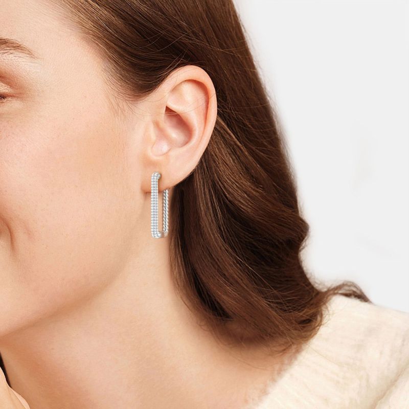 Modern Rectangle Diamond Pave Earrings