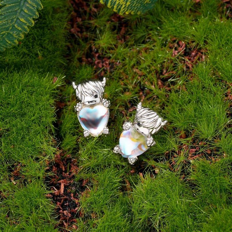 Highland Cow Moonstone Earrings