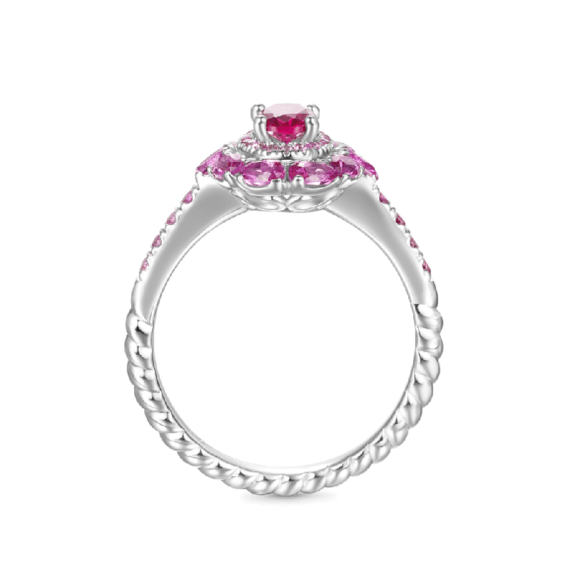 Oval Fuchsia Double Halo Ring