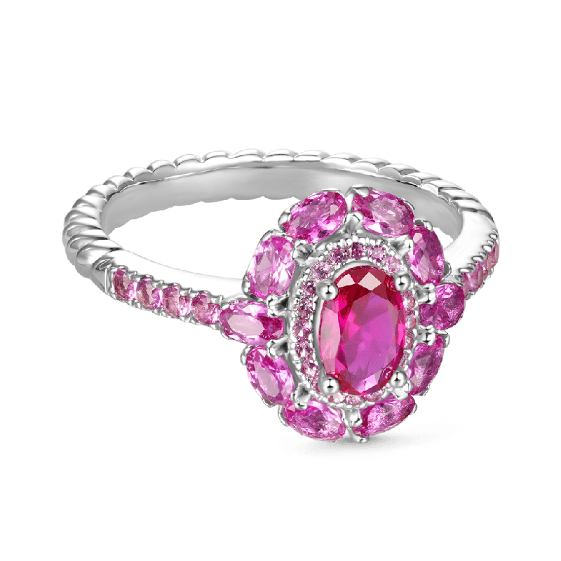 Oval Fuchsia Double Halo Ring