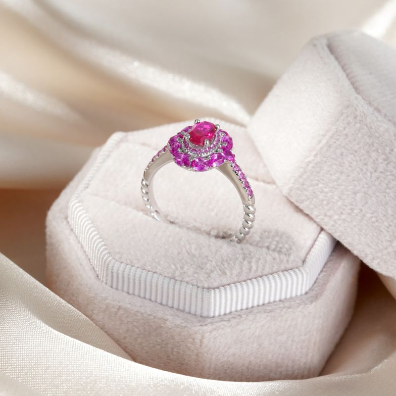 Oval Fuchsia Double Halo Ring