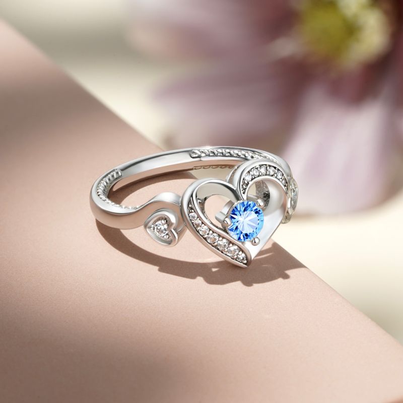 Love Heart Round Cut Birthstone Ring