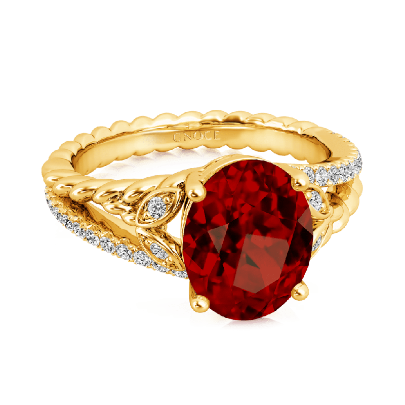 Garnet Oval-cut Vintage Split Shank Ring