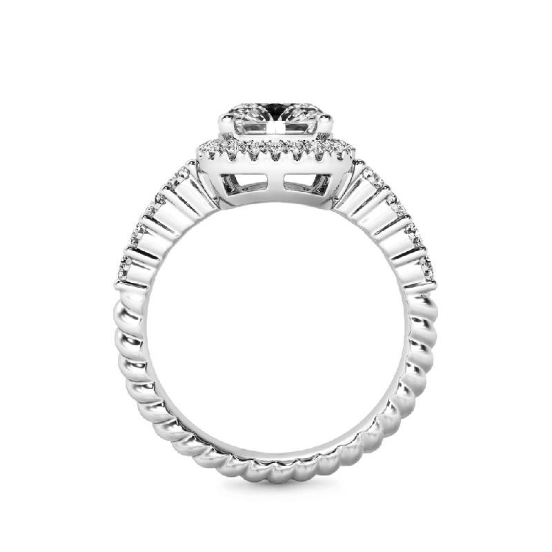 Cushion-cut Halo Side Stone Ring