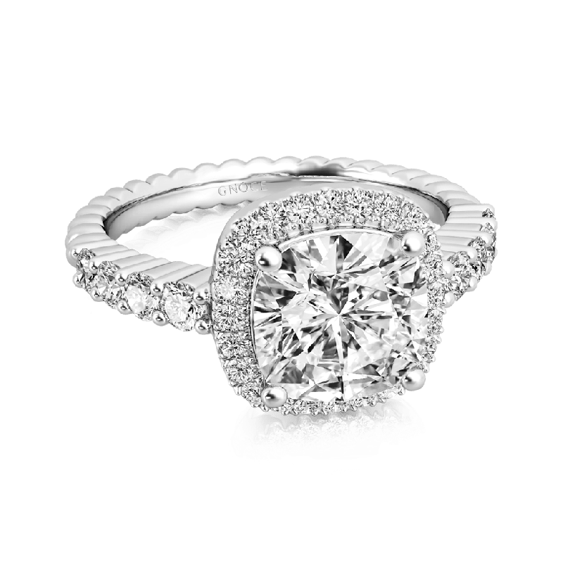 Cushion-cut Halo Side Stone Ring
