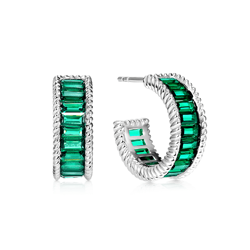 Paved Twisted Rope C Hoop Earrings