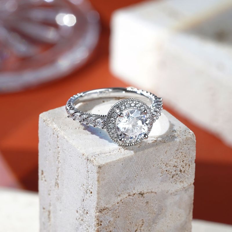 Vintage Round Cut Halo Milgrain Ring