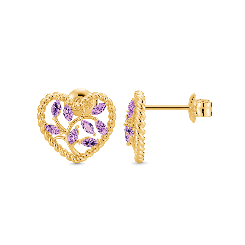 Olive Leaf Twisted Rope Heart Stud Earrings