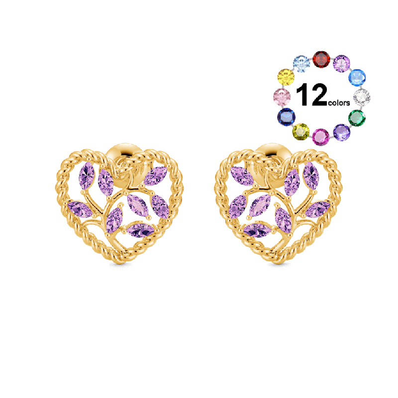 Olive Leaf Twisted Rope Heart Stud Earrings