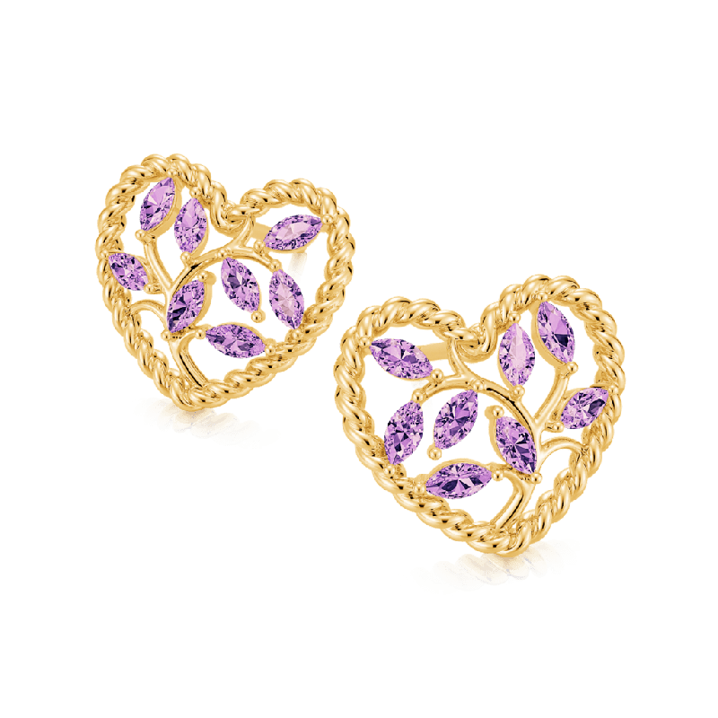 Olive Leaf Twisted Rope Heart Stud Earrings