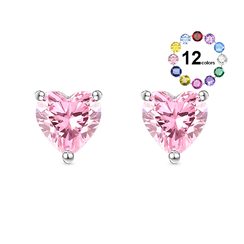 Heart Cut Birthstone Stud Earrings