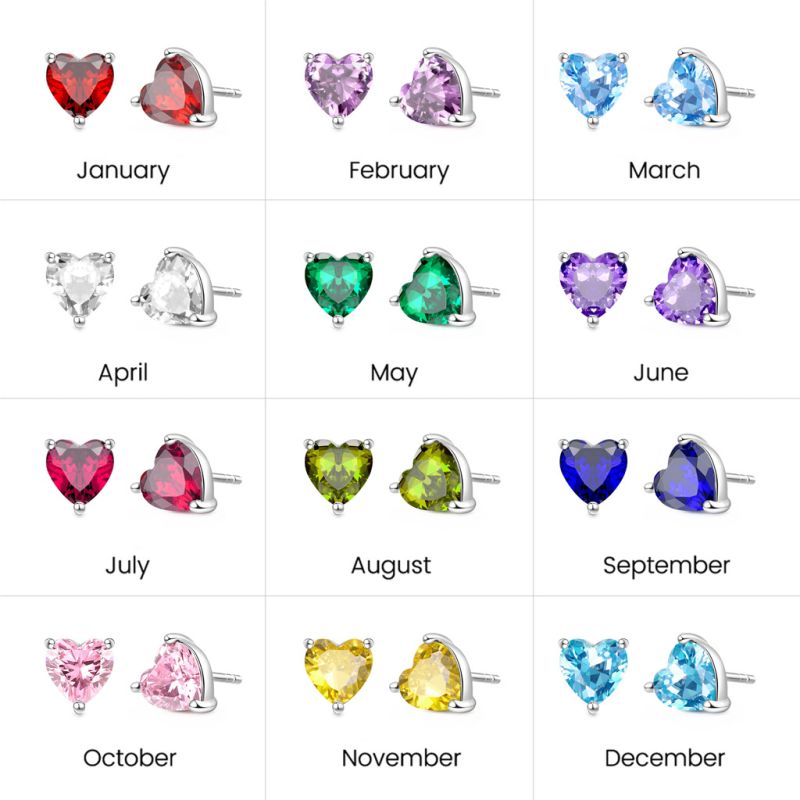 Heart Cut Birthstone Stud Earrings