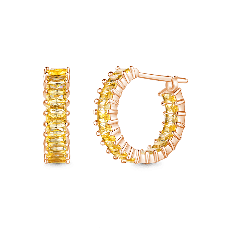 Citrine Baguette Cut Eternity Hoop Earrings