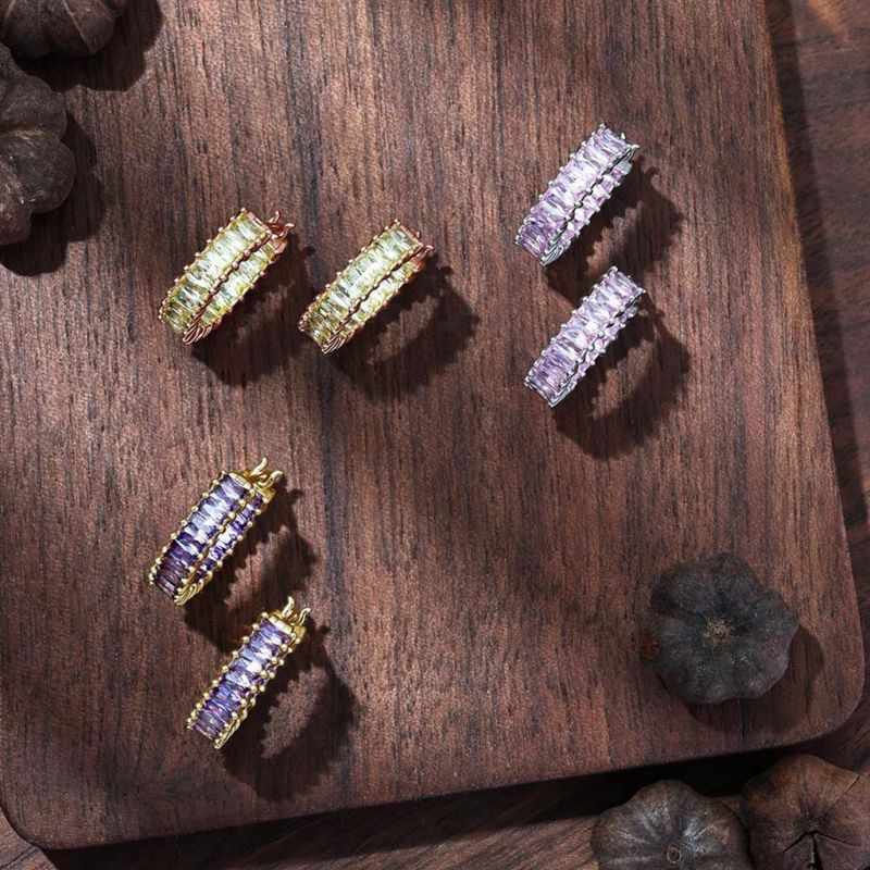 Baguette Cut Eternity Hoop Earrings