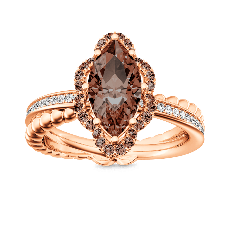 Vintage Brown Marquise-Cut Halo Ring