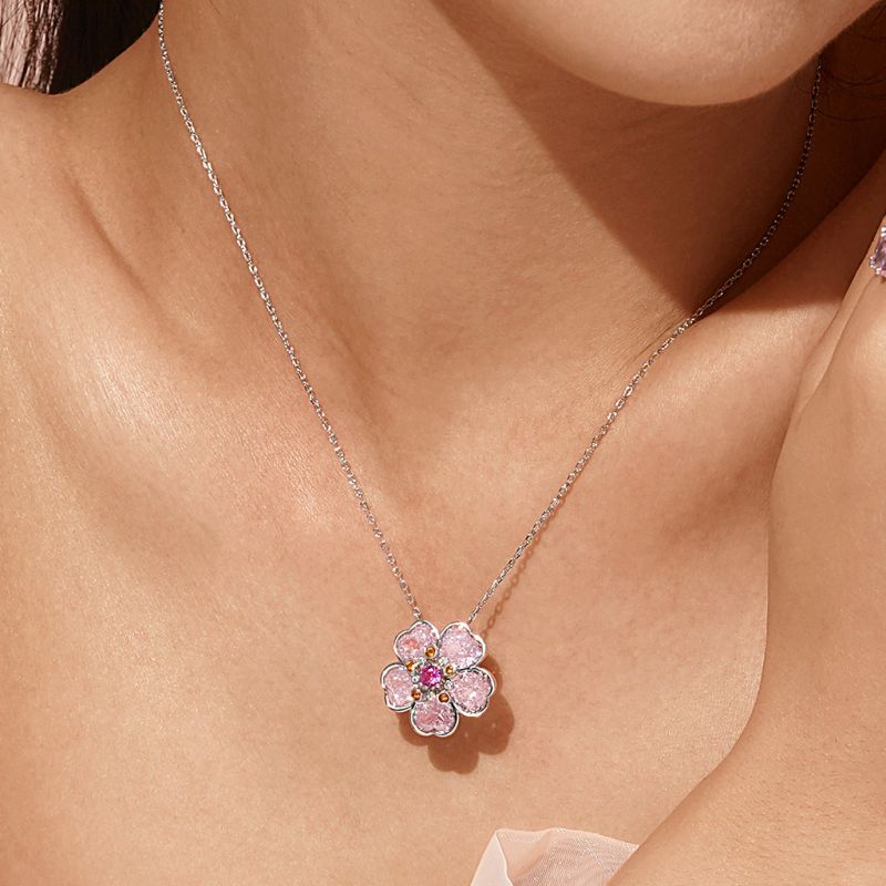 Cherry Blossoms Heart Cut Necklace