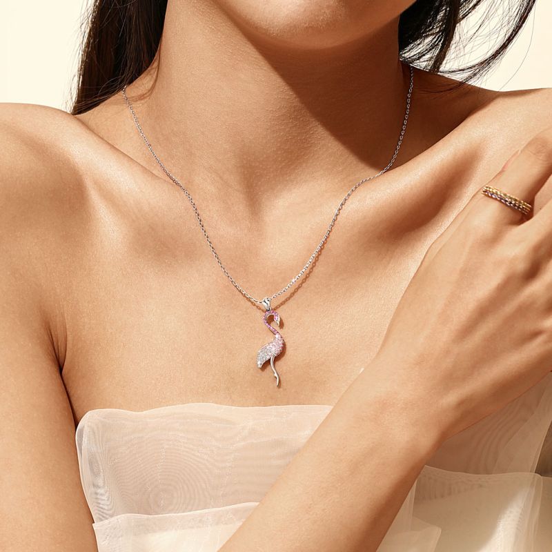 Gradient Pink Flamingo Pave Necklace