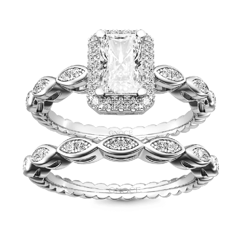 Vintage Emerald Cut Halo Ring Set