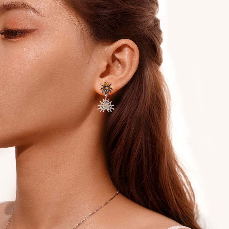 Spider & Heart Net Drop Earrings